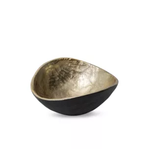 Metalowa misa PEDRO o falujących brzegach czarno-złota