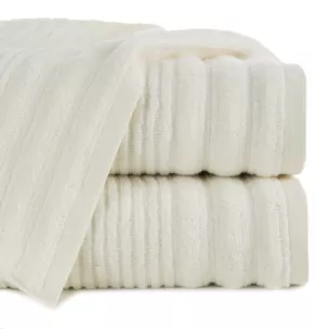 Ręcznik kąpielowy 50x90 cm bawełniany kolor kremowy bordiurą zero twist zdobiony paseczkami 400 g/m2 SAMMY