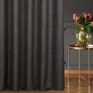 Zasłona szyta na taśmie 5 cm grafitowa z tkaniny o grubym splocie
