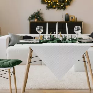 Bieżnik na stół popielaty 85x85 cm z żakardowej tkaniny FLASH świąteczny w krateczkę przetykany srebrną nicią