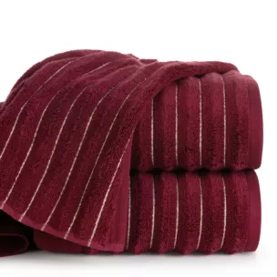 Ręcznik kąpielowy 70x140 cm kolor bordowy zdobiony prążkami z błyszczącej nici 500 g/m2 LUNARI
