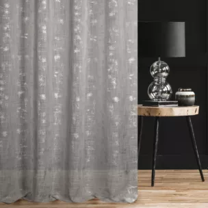 Zasłona szyta na taśmie 5 cm srebrno srebrzysta z tkaniny w stylu eko z błyszczącym nadrukiem