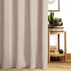 Zasłona szyta na taśmie 5 cm beżowa z miękkiej szenilowej tkaniny z efektem melanżu