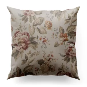 Poszewka szyta kremowo ceglasta z tkaniny z dodatkiem bawełny i nici metalicznej, o wzorze w kwiaty, zawiera 20% bawełny