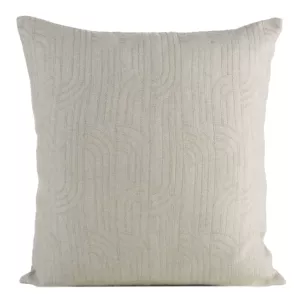 Poszewka na poduszkę 45x45 cm beżowa z złotym geometrycznym haftem MILA