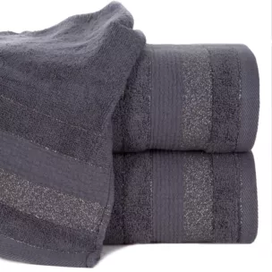 Ręcznik kąpielowy 50x90 cm bawełniany kolor grafitowy w pasy przetykany błyszczącą nicią 500 g/m2 APRIL
