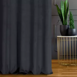 Zasłona szyta na taśmie 5 cm ciemnografitowa z grubej, matowej tkaniny welwetowej o gramaturze 380g/m2