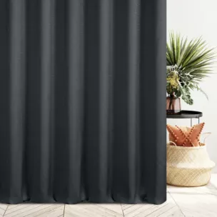 Zasłona szyta na flexach ciemnografitowa z tkaniny o naturalnym splocie z efektem melanżu