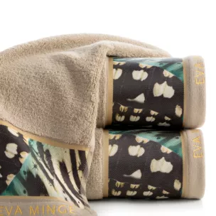 Ręcznik kąpielowy 70x140 cm bawełniany kolor beżowy z designerską bordiurą 500 g/m2 EVA15 Eva Minge