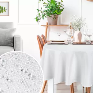 Okrągły obrus na stół średnica 150 cm biały wodoodporny - KATE
