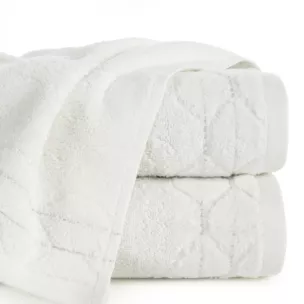 Ręcznik do rąk 30x50 cm bawełniany kolor kremowy z welwetową geometryczną bordiurą 500 g/m2 LUMIA