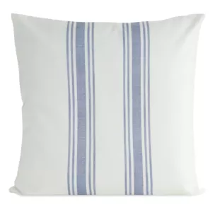 Poszewka na poduszkę 50x50 cm bawełniana z dodatkiem lnu zdobiona subtelnym nadrukiem pasów kremowo, fioletowa LEN