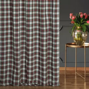 Zasłona szyta na taśmie 5 cm biało czerwona z delikatnej tkaniny w kratkę