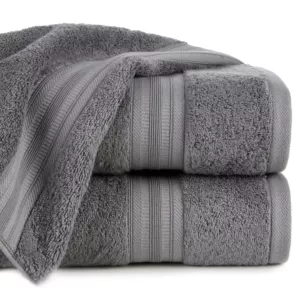 Ręcznik do rąk 30x50 cm bawełniany kolor stalowy z bordiurą w paski 550 g/m2 ELEN