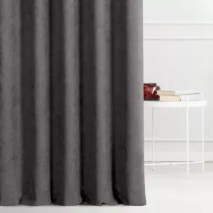 Zasłona szyta na taśmie 5 cm DORA - HIT ciemnografitowa z miękkiej tkaniny o welurowej strukturze