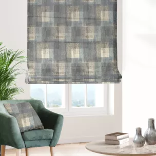 Roleta rzymska grafitowo złota z tkaniny w elegancki wzór przetykany błyszczącą nicią Italissima Eva Minge