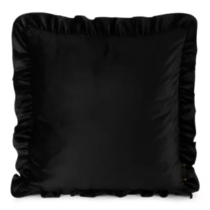 Poszewka na poduszkę 60x60 cm z aksamitnego welwetu czarna zdobiona na brzegach falbanami BRENDA Eurofirany Premium