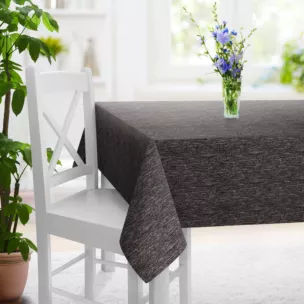 Obrus szyty czarno beżowy z miękkiej tkaniny szenilowej z melanżowym wzorem