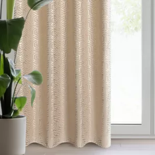 Zasłona beżowo, szampańska zdobiona nadrukiem geometrycznym 140x250 cm przelotka SEMI