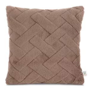 Poszewka na poduszkę 45x45 cm ciemnobeżowa z miękkiego pluszu zdobiona wypukłym wzorem CARO DESIGN 91