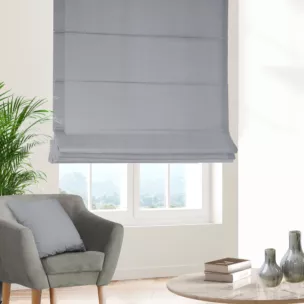 Roleta rzymska srebrna z miękkiej tkaniny o naturalnym splocie w stylu ekologicznym