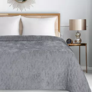 Narzuta szenilowa srebrna 220x240 cm pikowana metodą hot press HELEN1