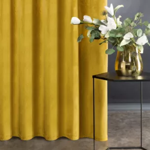Zasłona musztardowa z połyskiem, welwetowa 140x270 cm taśma SAMANTA