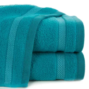 Ręcznik do rąk 30x50 cm bawełniany kolor jasnoturkusowy zero twist z bordiurą w paski 400 g/m2 RIKI