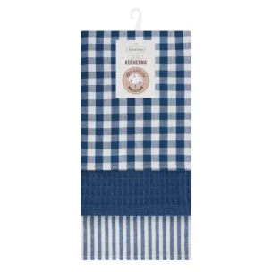 Komplet ściereczek kuchennych  3szt 50x75 cm bawełniany kolor biały,granatowy 200 g/m2  LUCY
