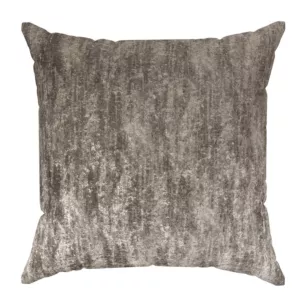 Poszewka szyta beżowo złocista z grubej, welwetowej tkaniny z efektem przecieranego wzoru, zdobiona delikatnie połyskującym nadrukiem