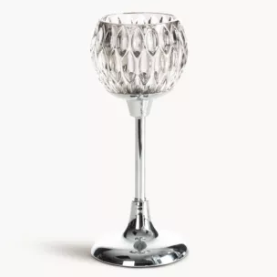 Świecznik dekoracyjny srebrno, grafitowy ze szlanym tłoczonym kielichem  średnica 11x27 cm SALMA