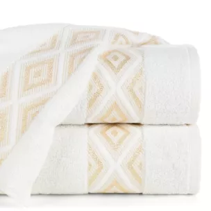 Ręcznik kąpielowy 70x140 cm bawełniany kolor kremowy przetykany błyszczącą nicią w geometryczny wzór 500 g/m2 AZARI