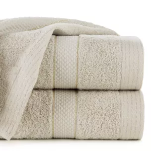 Ręcznik kąpielowy 70x140 cm bawełniany kolor beżowy z bordiurą w paseczki 500 g/m2 BARI