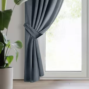 Zasłona welwetowa grafitowa, troczek w zestawie140x300 cm taśma - ANTARA