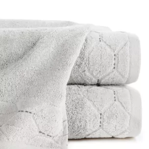 Ręcznik do rąk 30x50 cm bawełniany kolor srebrny z welwetową geometryczną bordiurą 500 g/m2 LUMIA