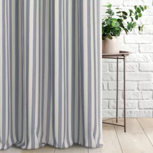 Zasłona szyta na taśmie 5 cm naturalno niebieska z tkaniny w pasy