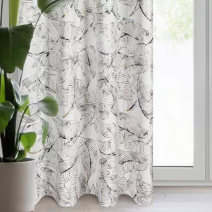 Zasłona biało, szampańska z metalicznym nadrukiem egzotycznych liści z welwetu 135x250 przelotka - ODETA