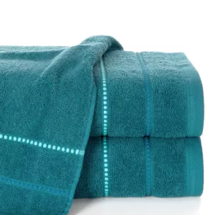 Ręcznik do rąk 30x50 cm bawełniany kolor ciemnoturkusowy z kontrastującymi paseczkami 500 g/m2 SUZI