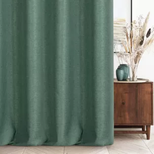 Zasłona szyta na taśmie 5 cm ciemnomiętowa o naturalnym charakterze, z widocznym, ozdobnym splotem