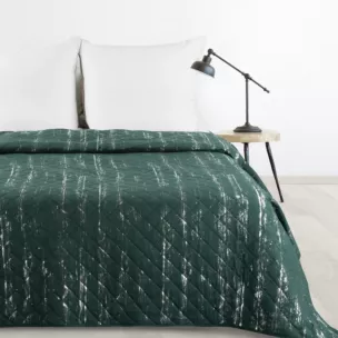 Narzuta ciemnozielono, srebrna 220x240 cm zdobiona przecieranym wzorem i pikowana metodą hot press BLINK 1 Design 91