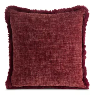 Poszewka na poduszkę 45x45 cm bordowa szenilowa zdobiona futerkiem na brzegach BLANCA 02