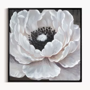 Obraz kremowo, czarny ręcznie malowany na płótnie kwiat 60x60 cm