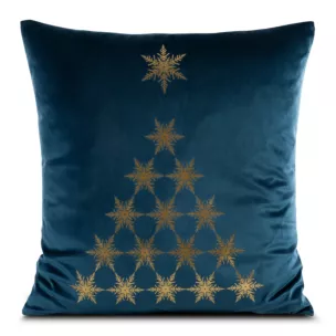 Poszewka na poduszkę 45x45 cm welwetowa, granatowo złota zdobiona złotym nadrukiem JOY