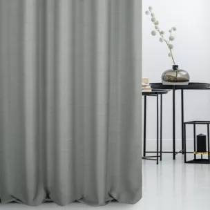 Zasłona szyta na taśmie 5 cm szara z miękkiej tkaniny o naturalnym splocie w stylu ekologicznym