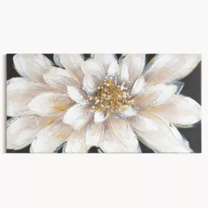 Obraz beżowo, złoty ręcznie malowany na płótnie z motywem kwiatu 40x80 cm