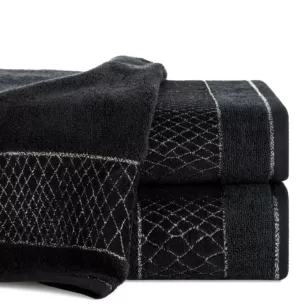 Ręcznik kąpielowy 50x90 cm bawełniany kolor czarny z geometrycznym motywem 500 g/m2 ROSA
