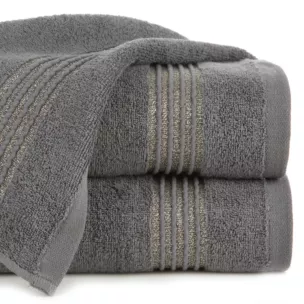 Ręcznik kąpielowy 50x90 cm bawełniany kolor grafitowy zdobiony paseczkami przeszywanymi błyszczącą nicią 500 g/m2 LILA