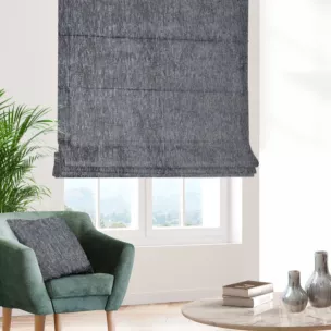 Roleta rzymska grafitowo srebrna z miękkiej, szenilowej tkaniny w prążki Italissima Eva Minge