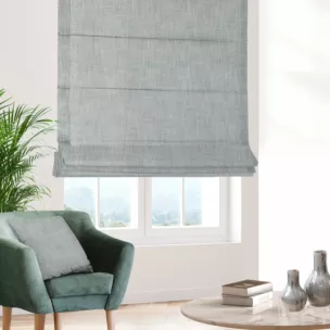 Roleta rzymska niebiesko srebrzysta z tkaniny o luźnym splocie, z połyskliwym nadrukiem w stylu glamour Italissima Eva Minge