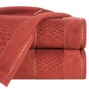 Ręcznik kąpielowy 50x90 cm bawełniany kolor ceglasty z geometrycznym motywem 500 g/m2 ROSA